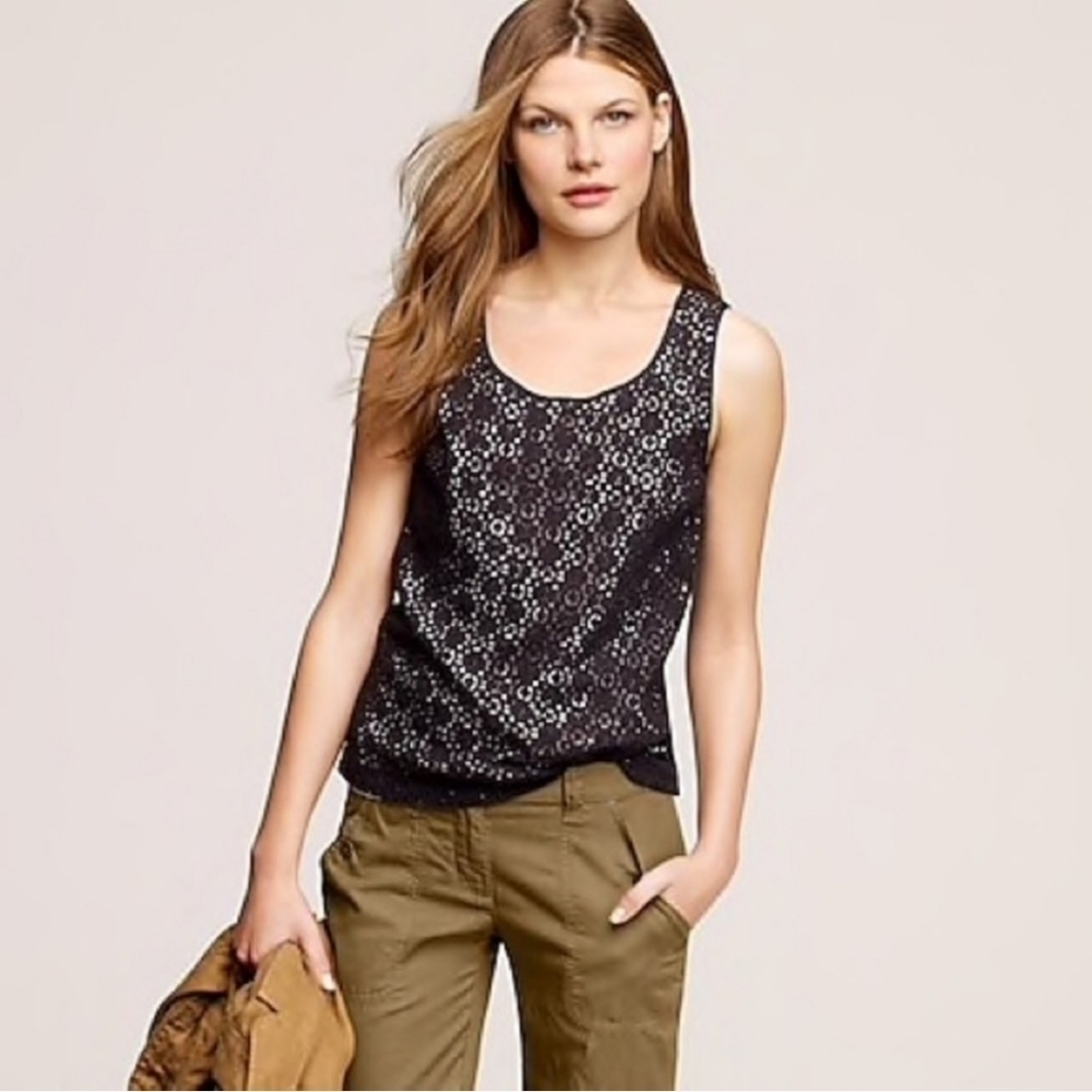 J. Crew Leslie Lace Shell Tank Black Lace Sz 2